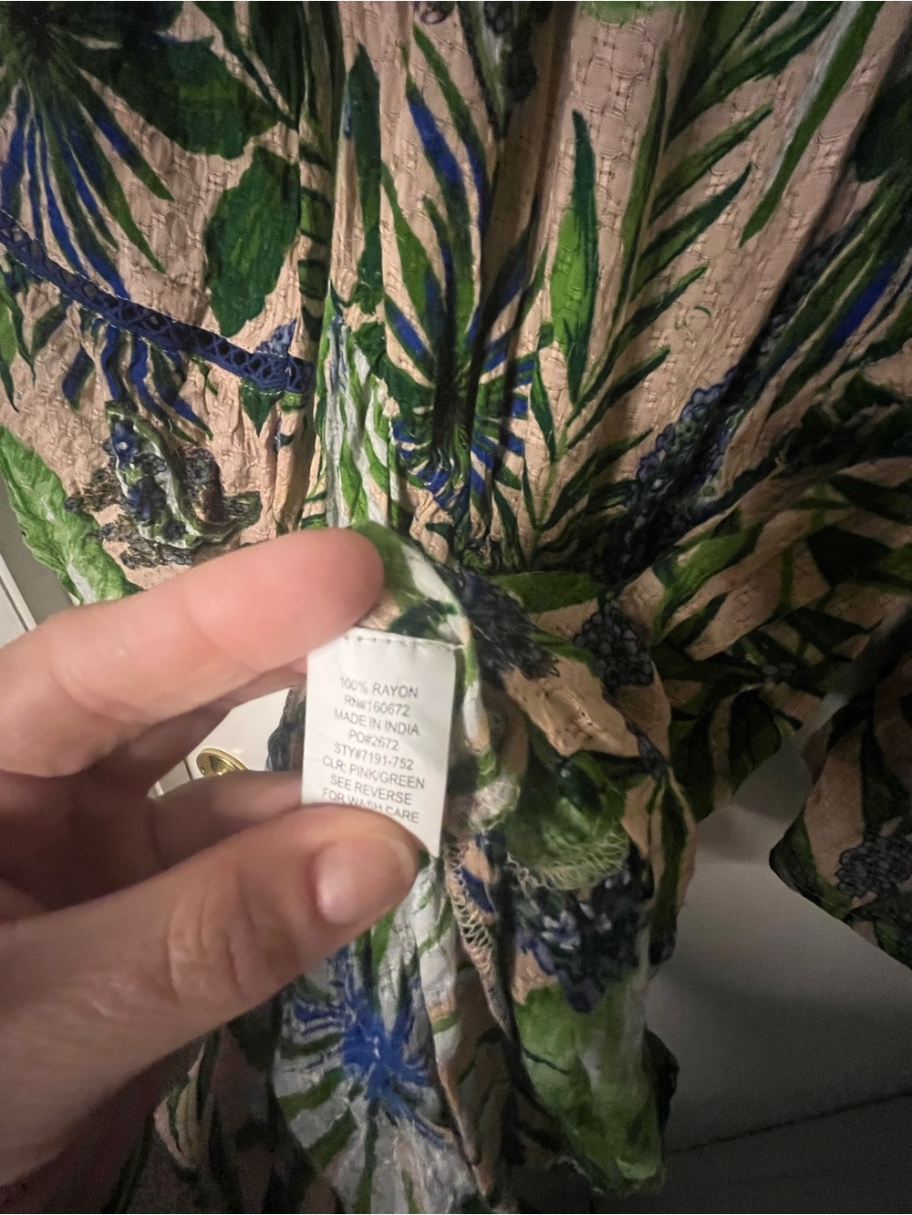 Blue Island Off-Shoulder Green Tropical Print Dress - Picture 4 of 5